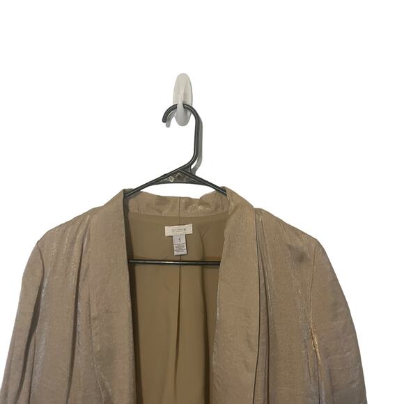 Chico's Size 1 Small Gold Metallic Open Front Viscose Cardigan Blazer - Picture 2 of 8